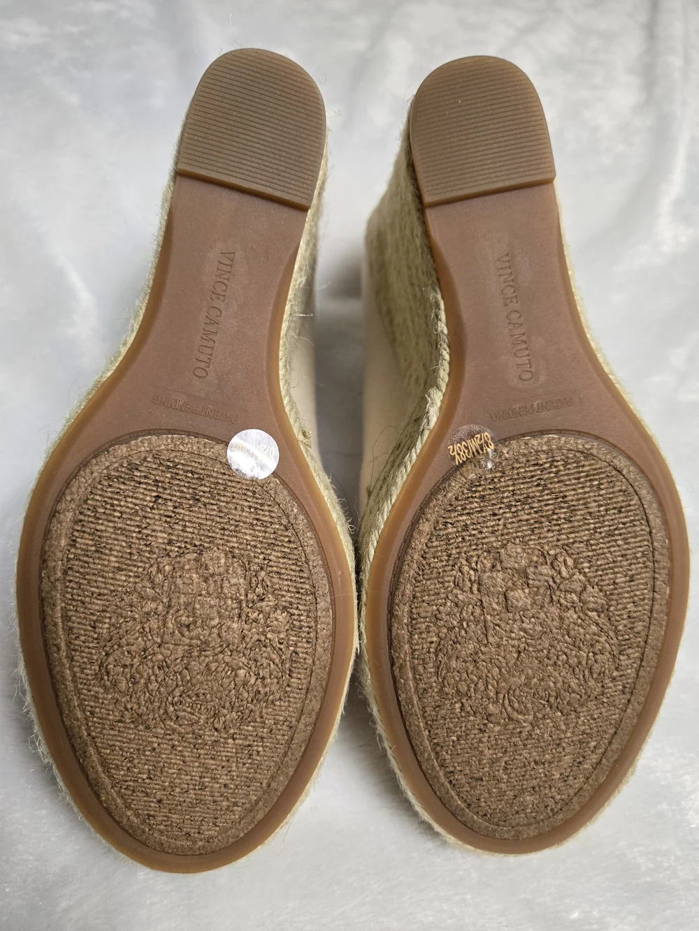 Vince Camuto Cream Canvas Peep-Toe Espadrille Wedges